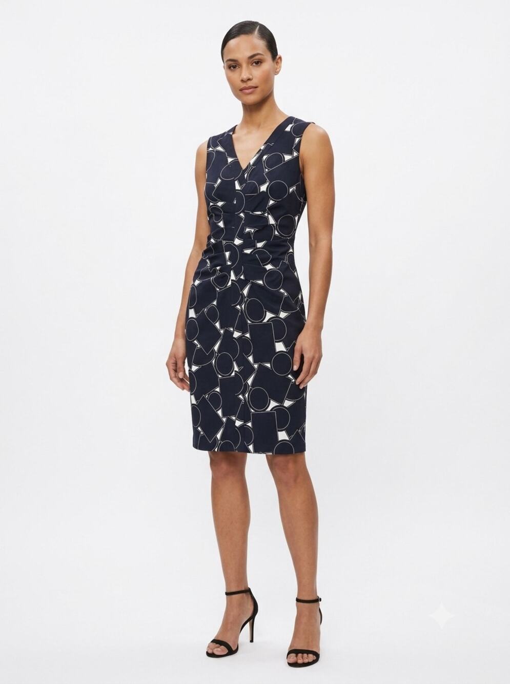 Joseph Ribkoff Sheath Dress Women's 6 Midnight Blue Geometric Wrap Front 231013